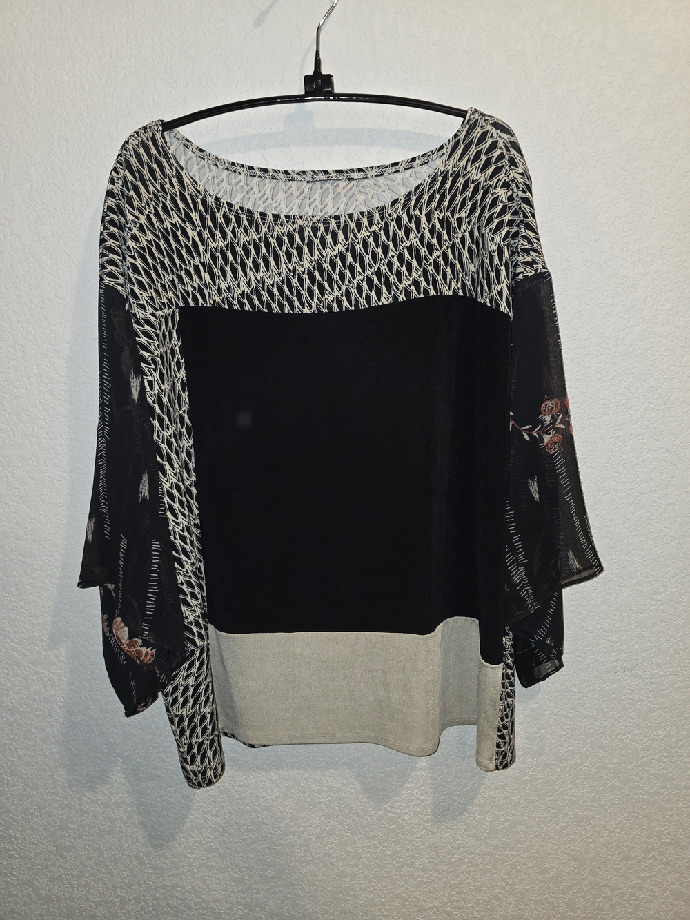 Chico's Mixed Print Colorblock Kimono Sleeve Tunic Top - Size 1 (US 8/Medium)